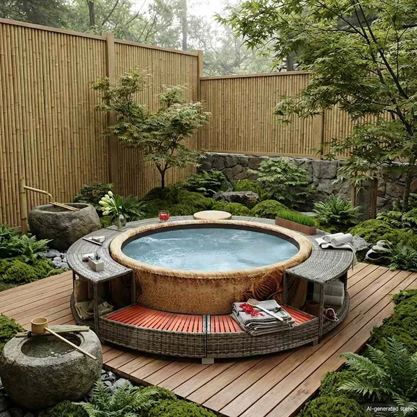 Cadre de bain à remous résine tressée