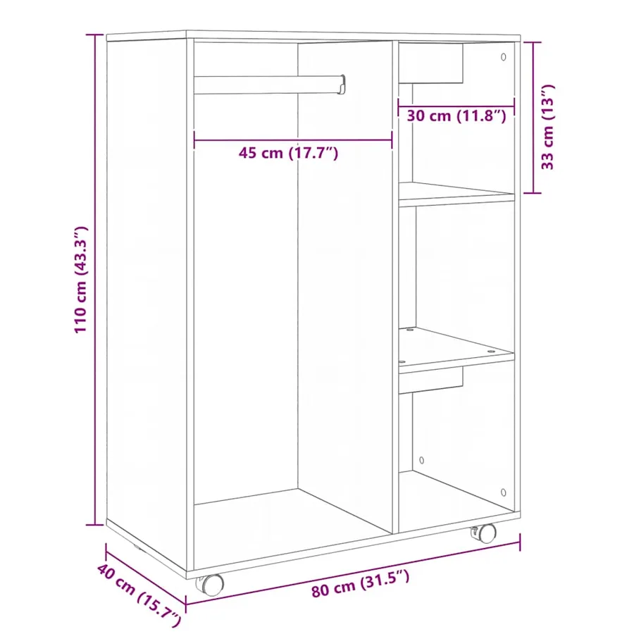 Garde-robe Blanc 80x40x110 cm Bois d’ingénierie - 9