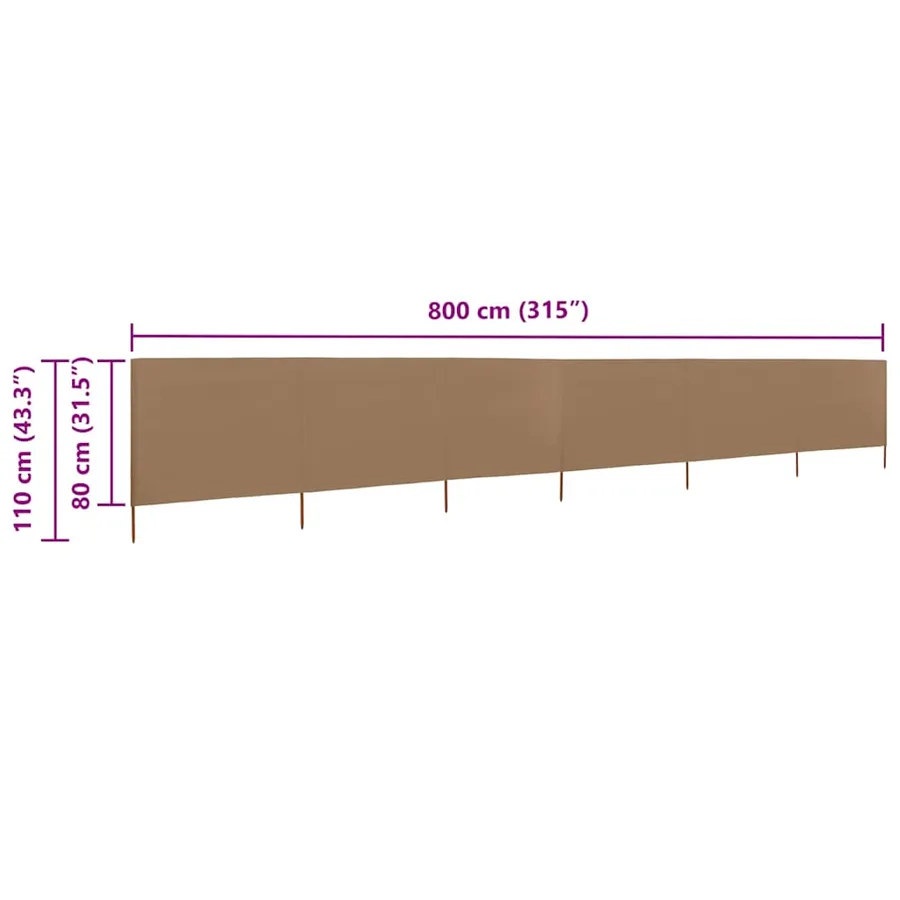 Paravent 6 panneaux Tissu 800 x 80 cm Taupe - 6