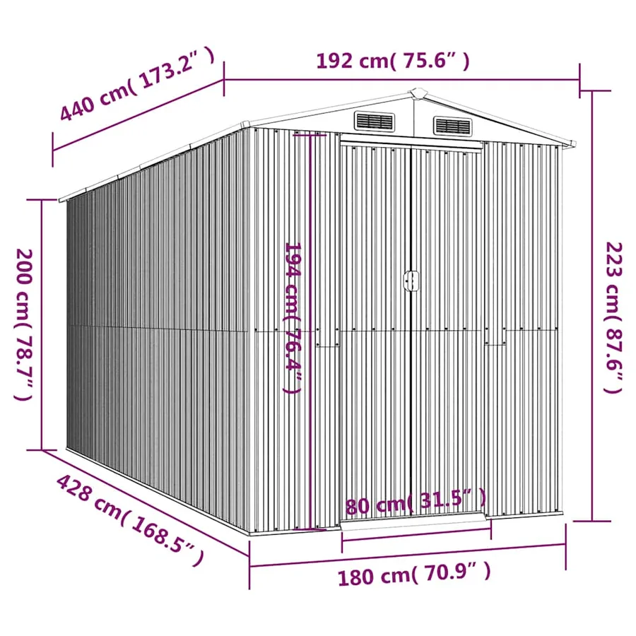 Abri de jardin Marron foncé 192x440x223 cm Métal galvanisé - 8