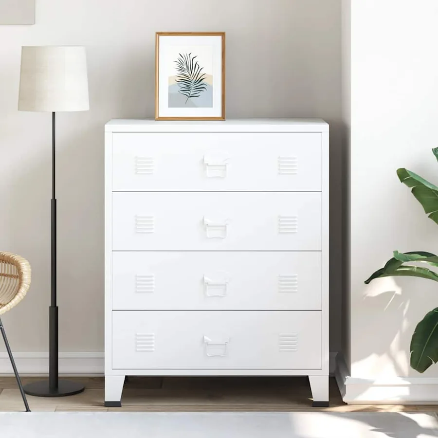 Armoire à tiroirs industrielle Blanc 78x40x93 cm Métal