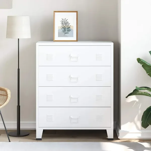 Armoire à tiroirs industrielle Blanc 78x40x93 cm Métal