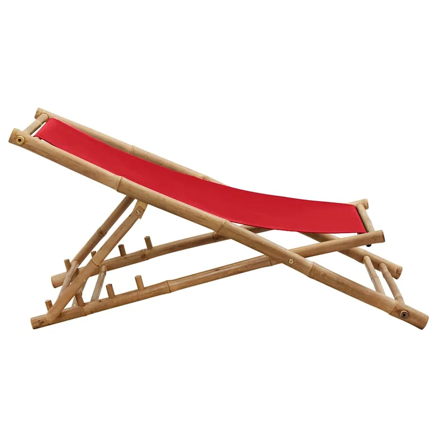 Chaise de terrasse bambou et toile rouge - 5