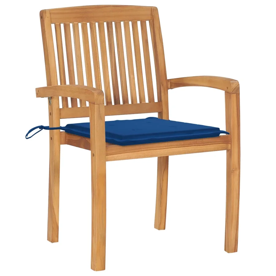 Chaises de jardin empilables avec coussins lot de 6 Teck solide - 3