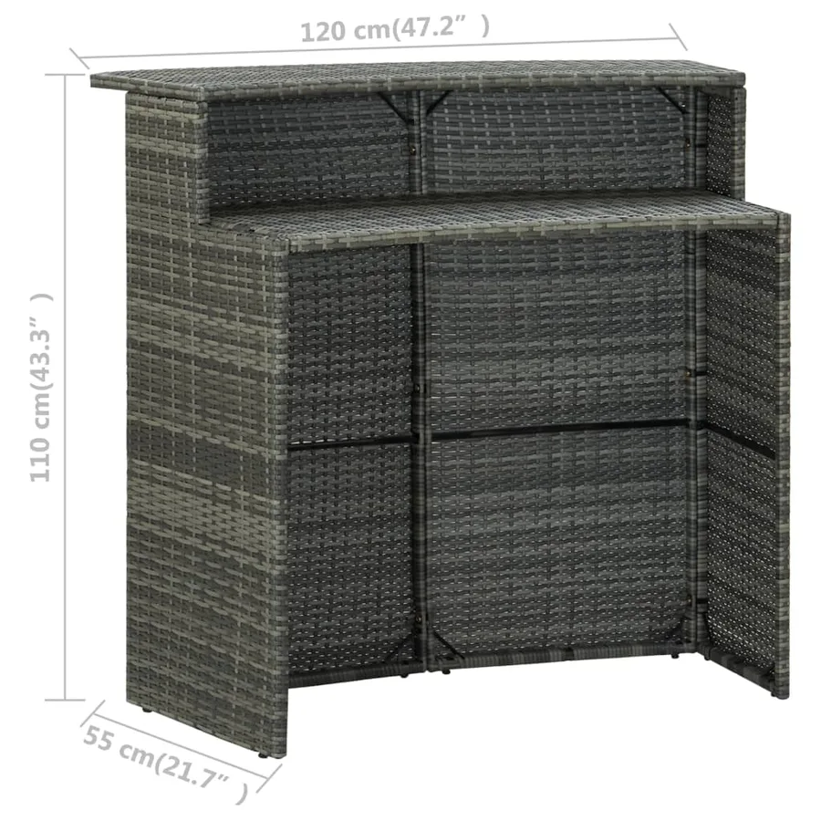 Table de bar de jardin Gris 120x55x110 cm Résine tressée - 8