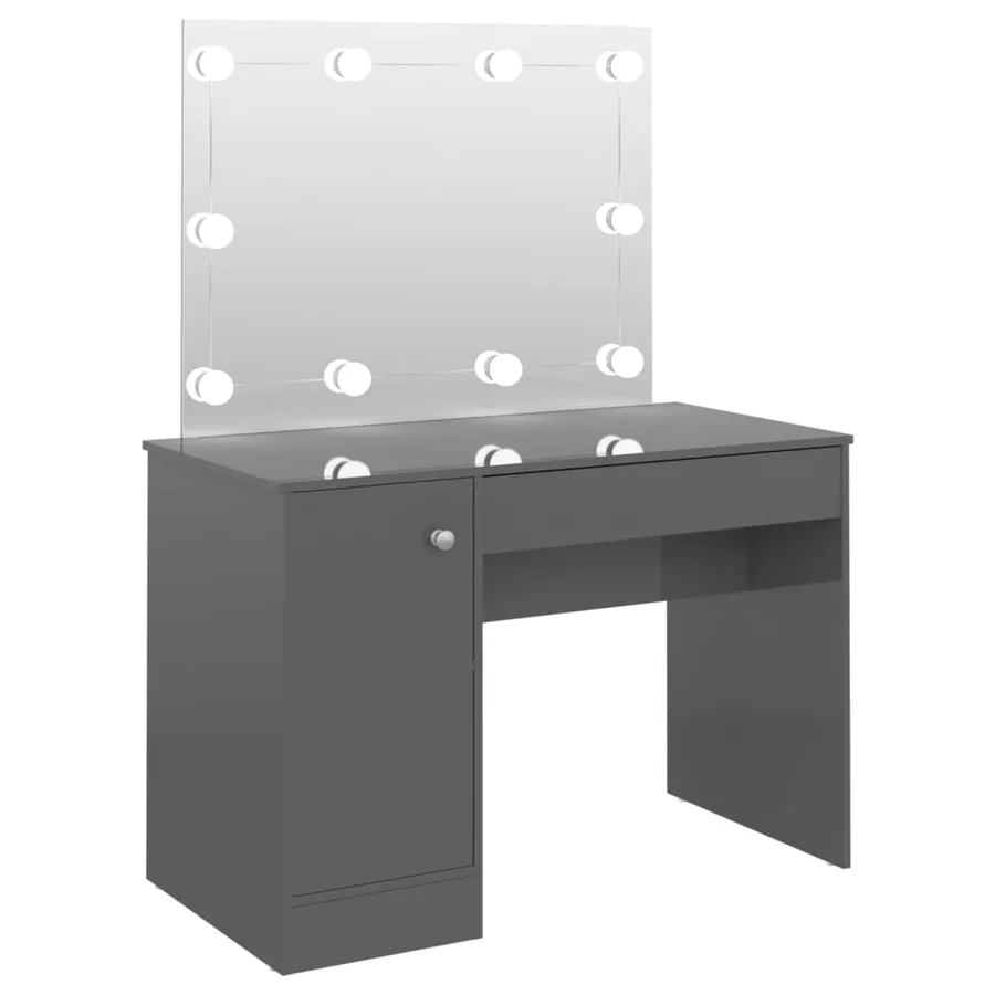 Table de maquillage avec éclairage LED MDF Gris brillant - 2