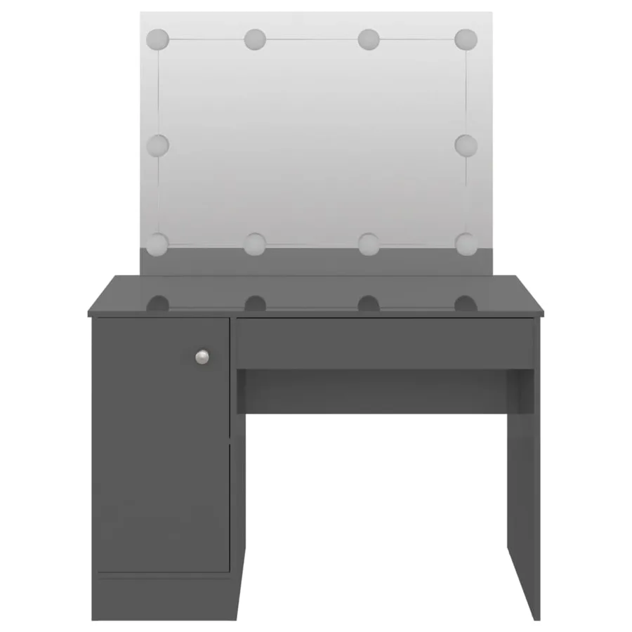 Table de maquillage avec éclairage LED MDF Gris brillant - 3