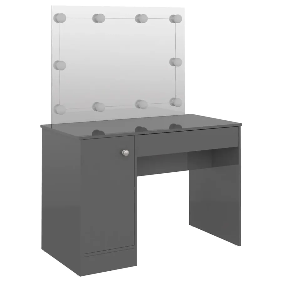 Table de maquillage avec éclairage LED MDF Gris brillant - 5