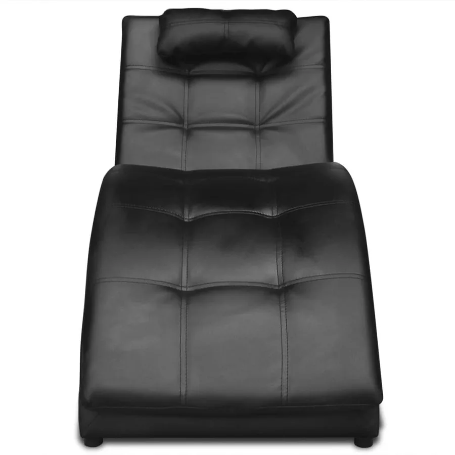 Chaise longue avec oreiller Noir Similicuir - 2