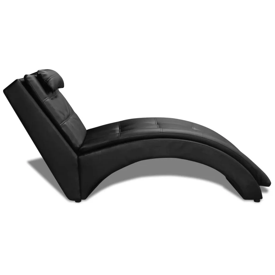 Chaise longue avec oreiller Noir Similicuir - 3