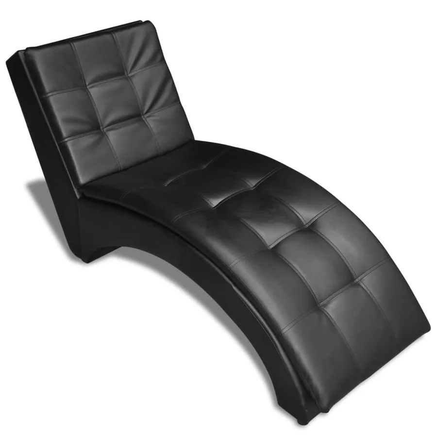 Chaise longue avec oreiller Noir Similicuir - 5