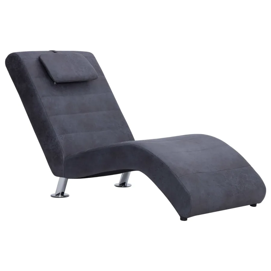 Chaise longue avec oreiller Gris Similicuir daim - 2