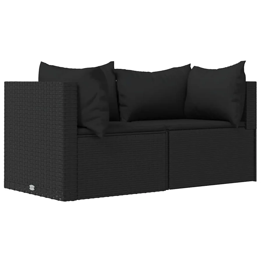 Salon de jardin 3 pcs avec coussins Noir Résine tressée - 3