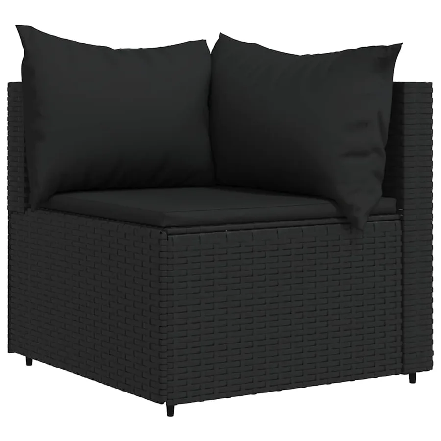 Salon de jardin 3 pcs avec coussins Noir Résine tressée - 4