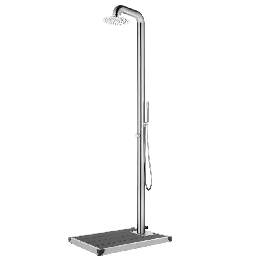 Douche de jardin avec base gris 230 cm Acier inoxydable