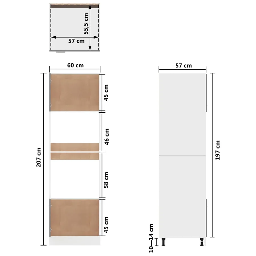 Meuble micro-ondes "Lyon" Blanc brillant 60 x 57 x 207 cm Bois d'ingénierie - 10