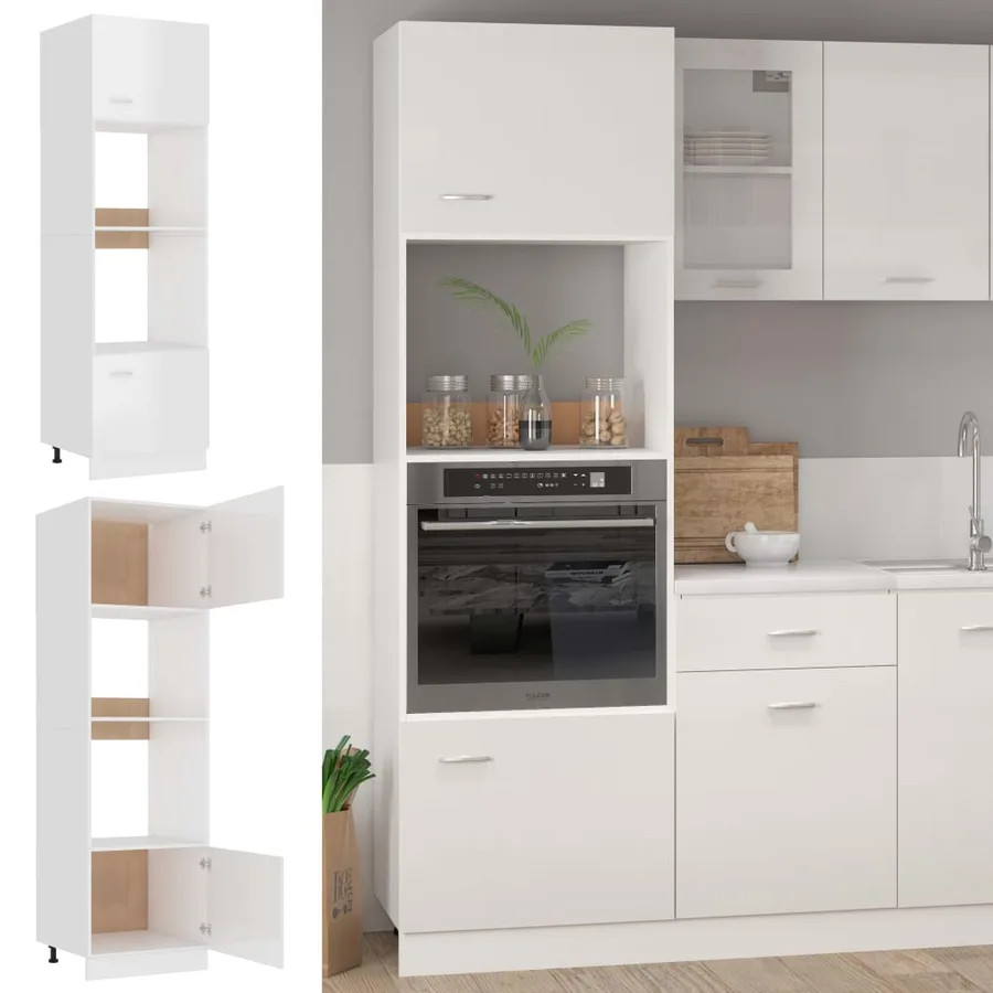 Meuble micro-ondes "Lyon" Blanc brillant 60 x 57 x 207 cm Bois d'ingénierie - 2
