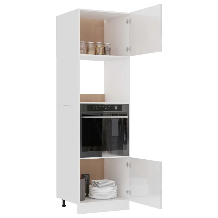 Meuble micro-ondes "Lyon" Blanc brillant 60 x 57 x 207 cm Bois d'ingénierie - 4
