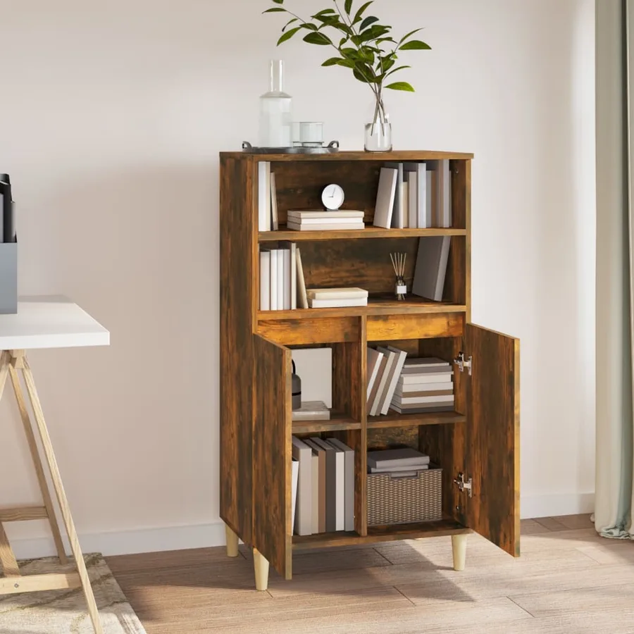 Buffet haut Chêne fumé 60x36x110 cm Bois d'ingénierie - 5