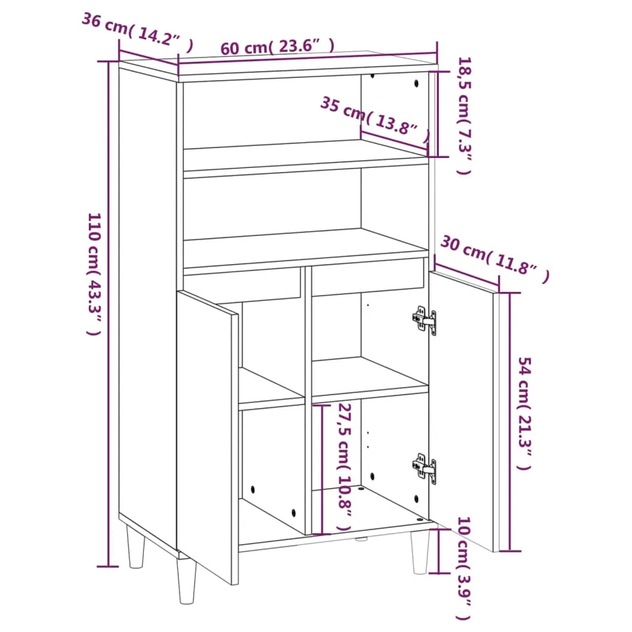 Buffet haut Chêne fumé 60x36x110 cm Bois d'ingénierie - 9