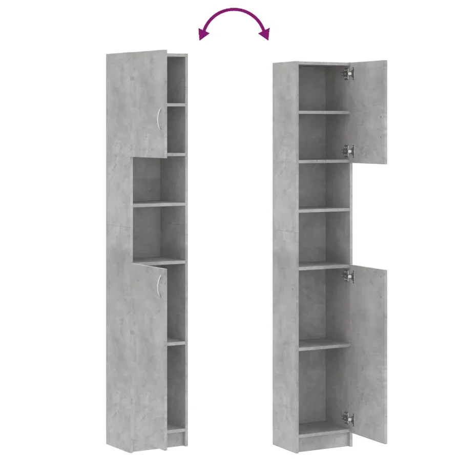 Armoire salle de bain Gris béton 32x25,5x190 cm Bois ingénierie - 9