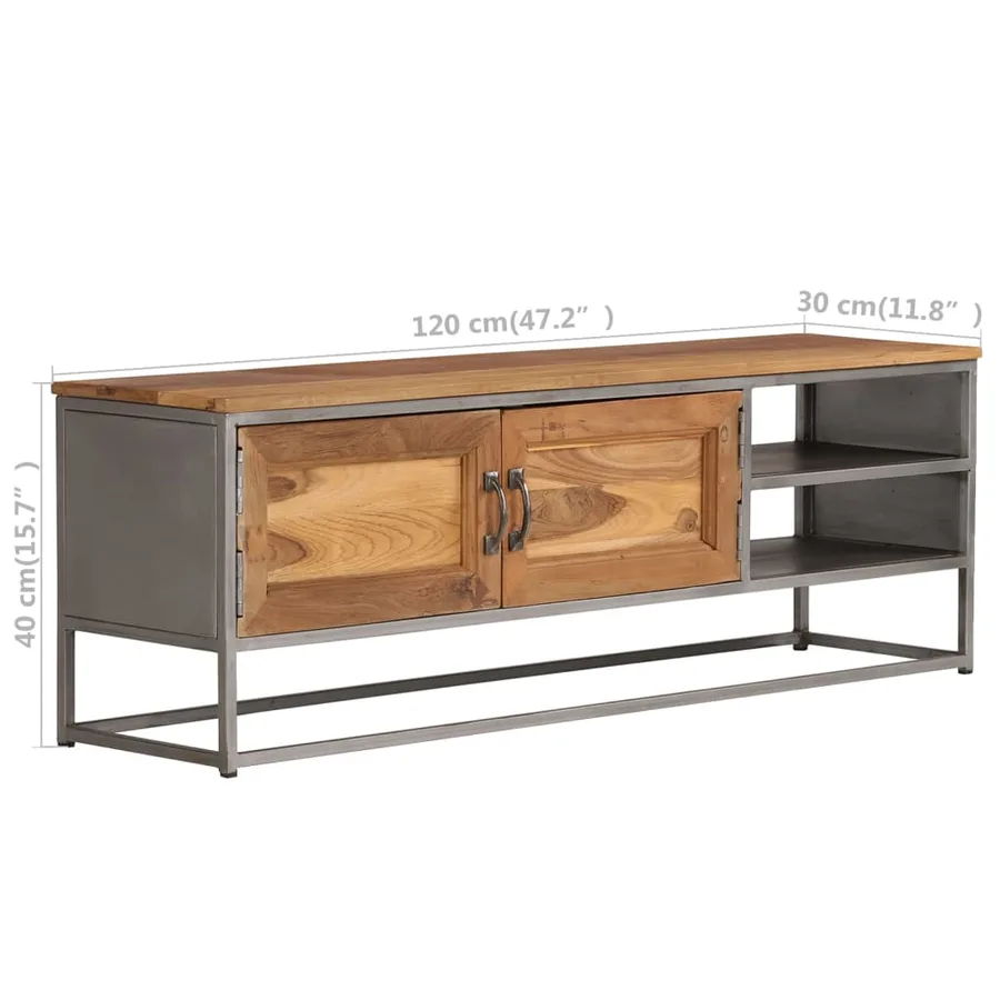 Meuble TV Teck recyclé et acier 120x30x40 cm - 12