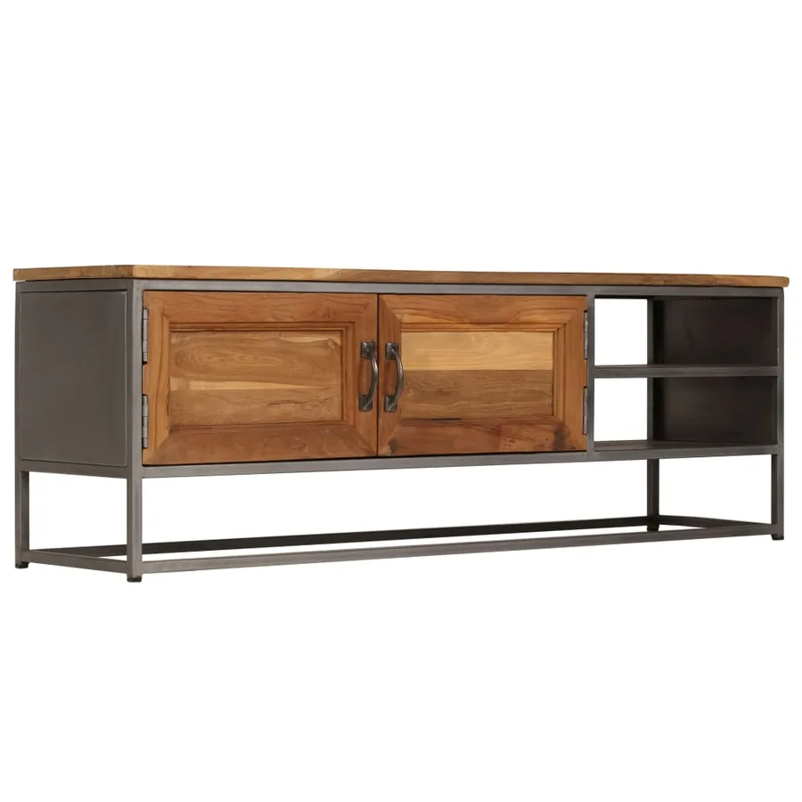 Meuble TV Teck recyclé et acier 120x30x40 cm - 13