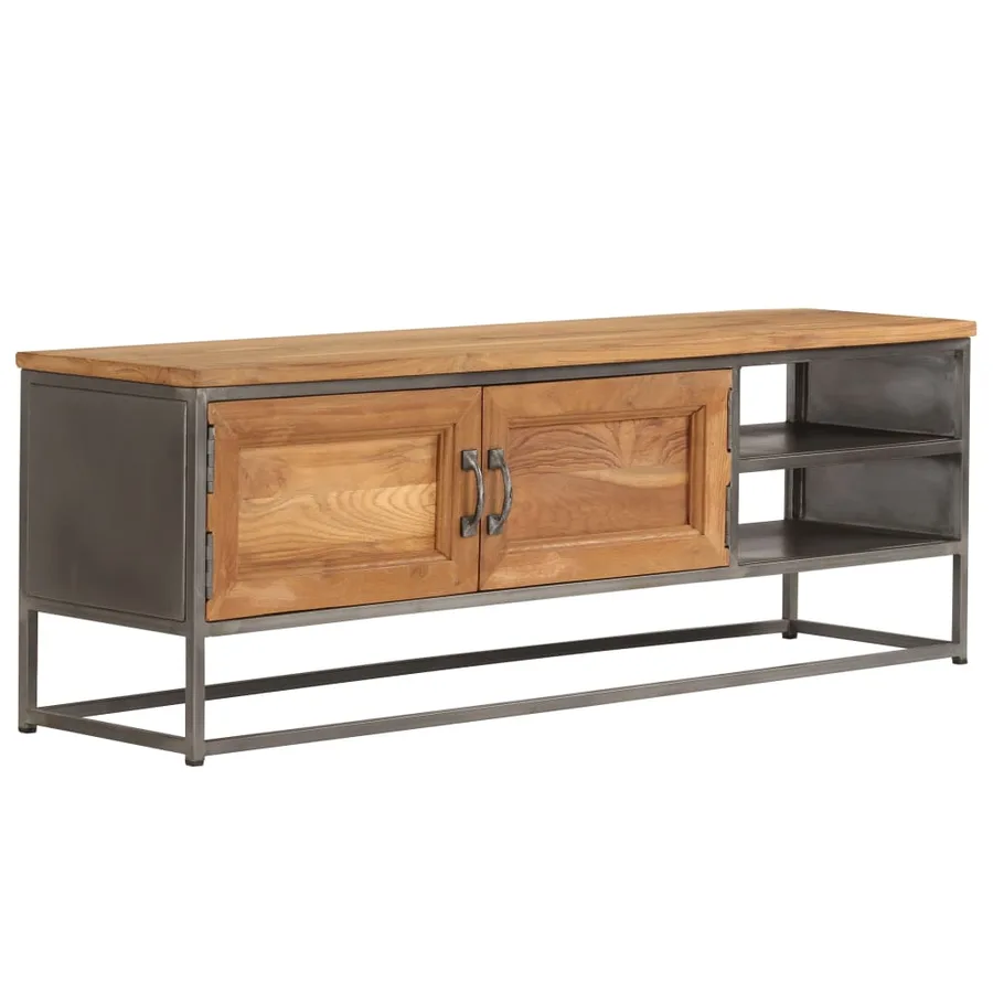 Meuble TV Teck recyclé et acier 120x30x40 cm - 14