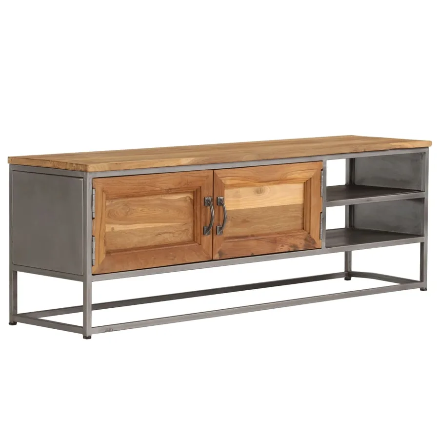 Meuble TV Teck recyclé et acier 120x30x40 cm - 15