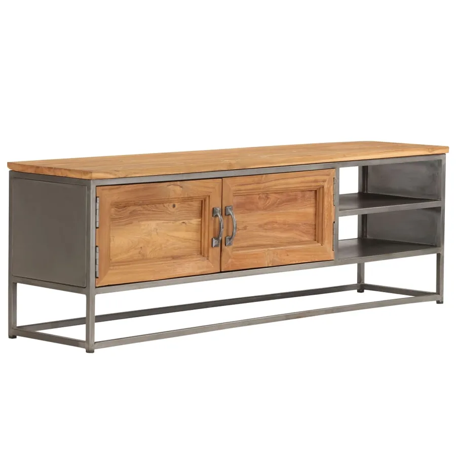 Meuble TV Teck recyclé et acier 120x30x40 cm - 16