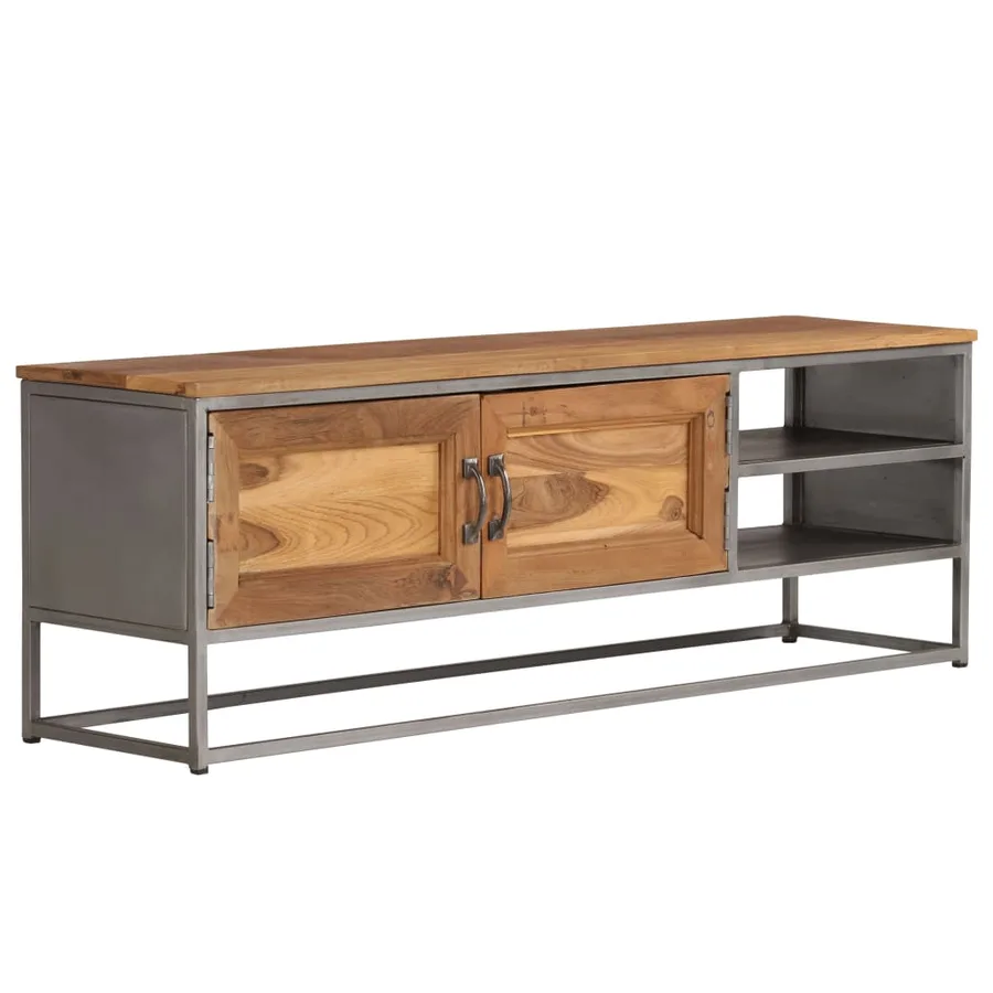 Meuble TV Teck recyclé et acier 120x30x40 cm - 17