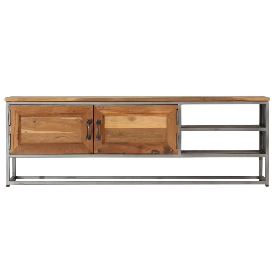 Meuble TV Teck recyclé et acier 120x30x40 cm - 2