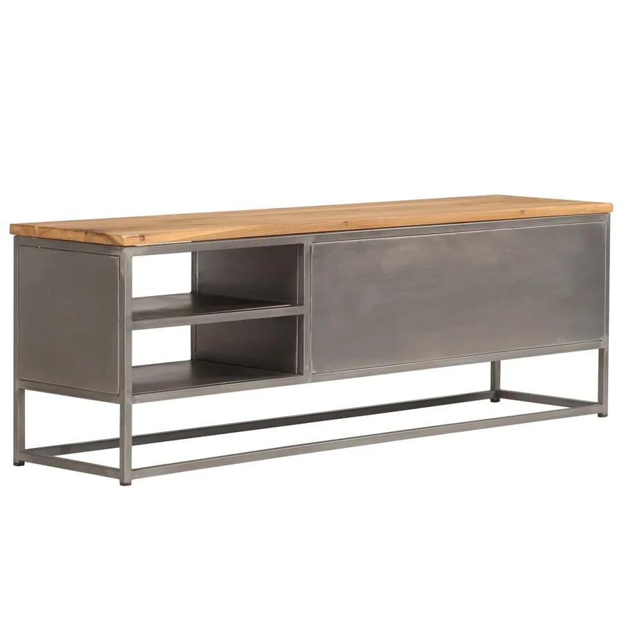 Meuble TV Teck recyclé et acier 120x30x40 cm - 3