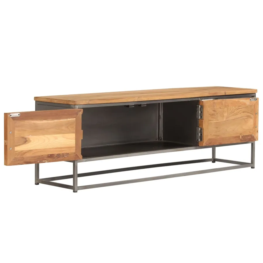 Meuble TV Teck recyclé et acier 120x30x40 cm - 4
