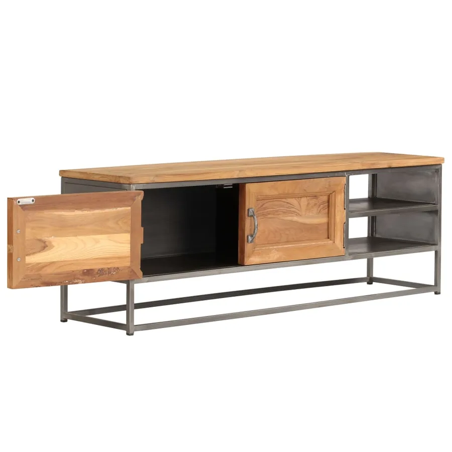Meuble TV Teck recyclé et acier 120x30x40 cm - 5