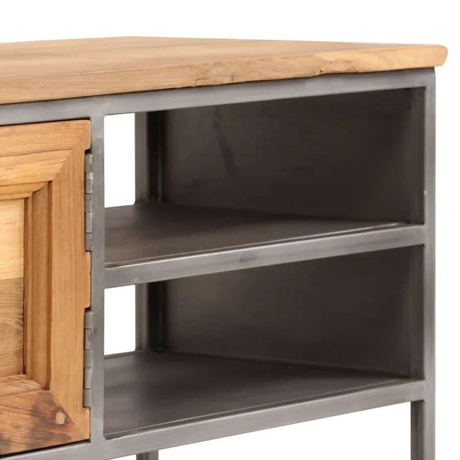 Meuble TV Teck recyclé et acier 120x30x40 cm - 9