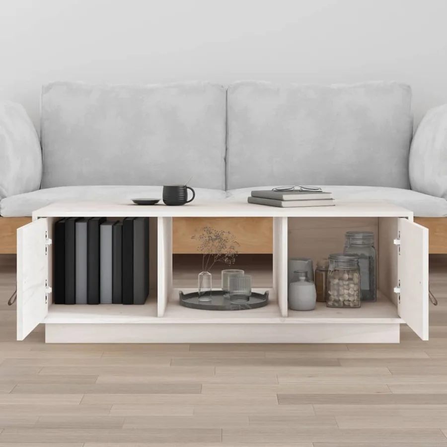 Table basse Blanc 100x50x35 cm Bois massif de pin - 3