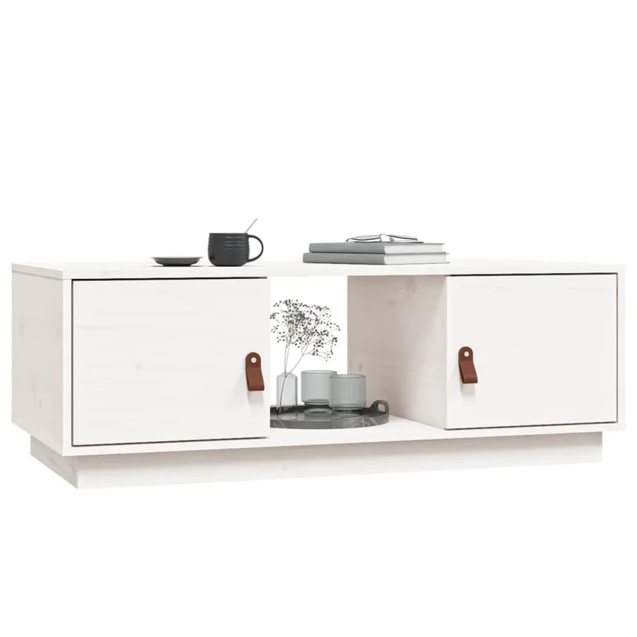 Table basse Blanc 100x50x35 cm Bois massif de pin - 4