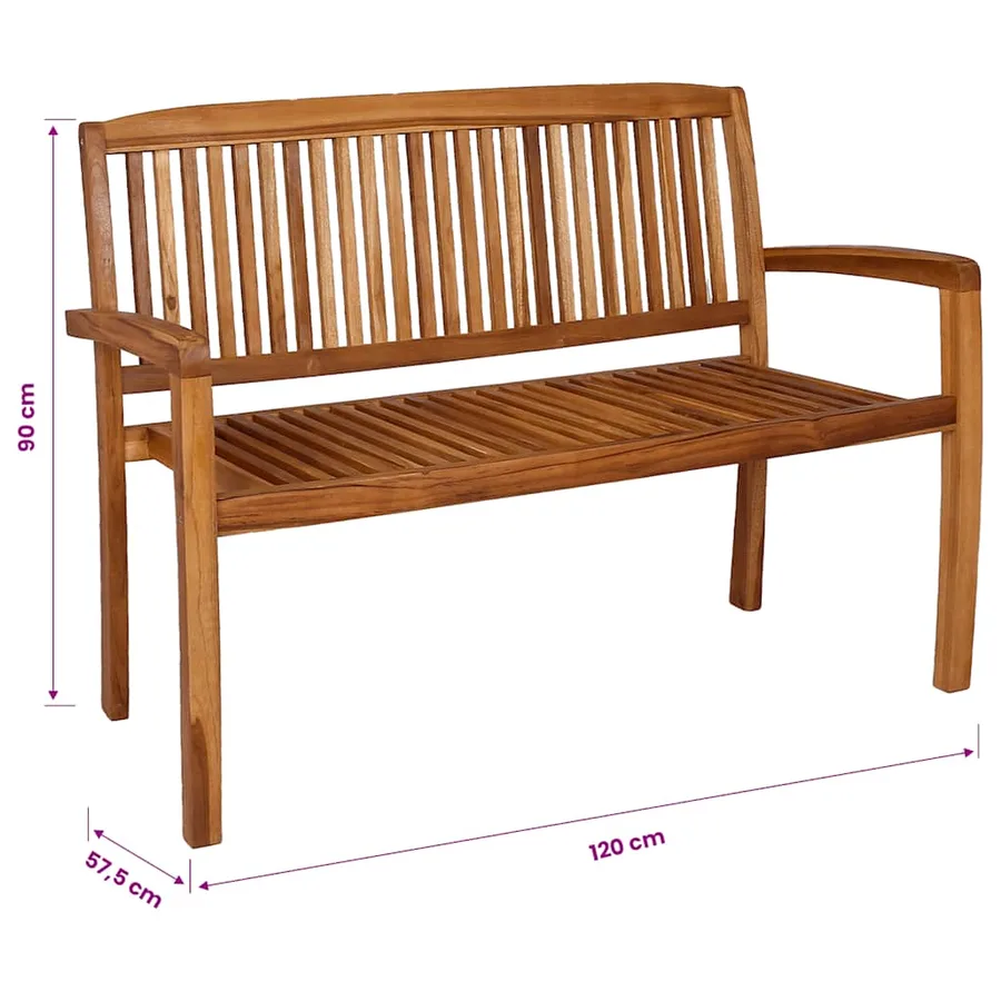 Banc 2 places empilable de jardin 120 cm Bois de teck solide - 6