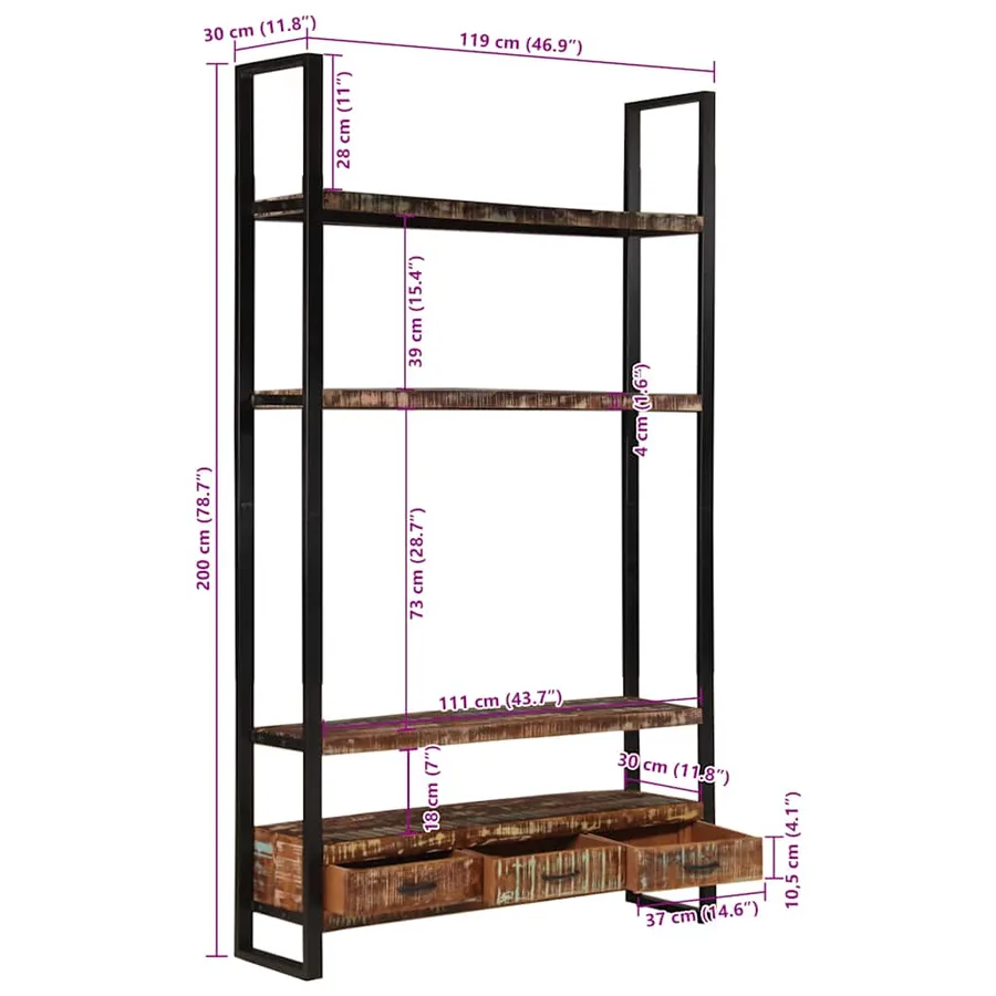 Bibliothèque 118x30x200 cm Bois de récupération massif - 11