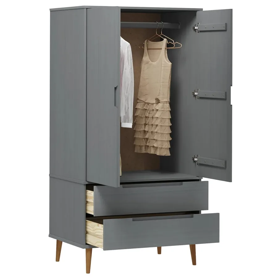 Garde-robe MOLDE Gris 90x55x175 cm Bois massif de pin - 3