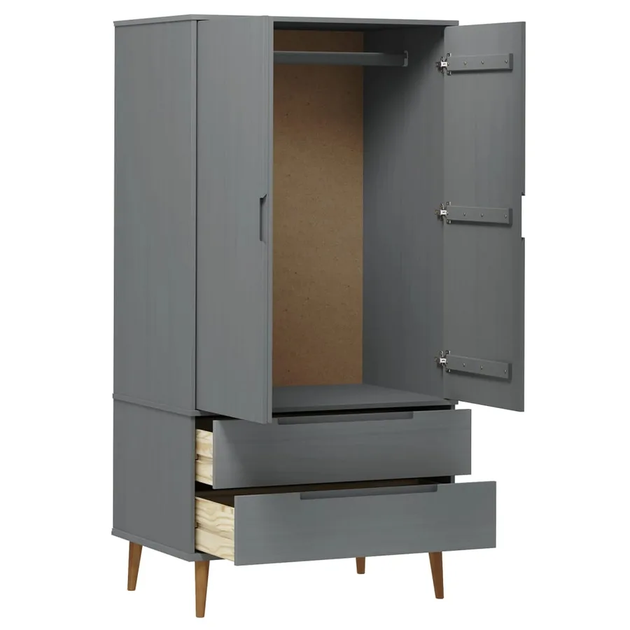 Garde-robe MOLDE Gris 90x55x175 cm Bois massif de pin - 5