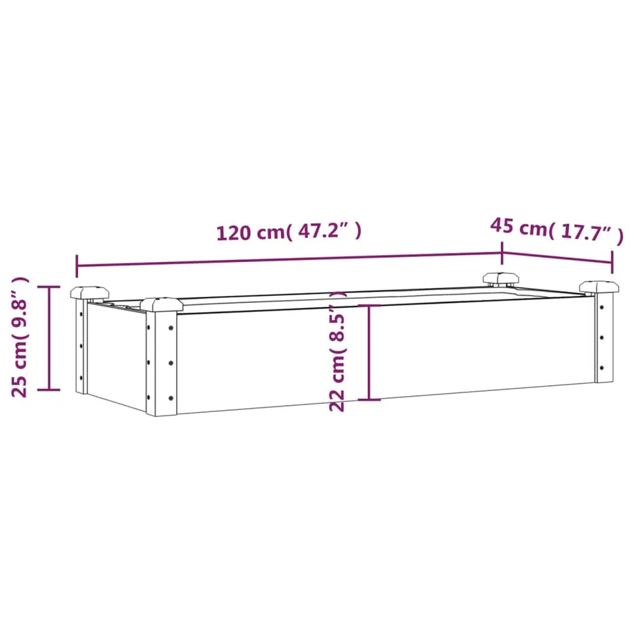 Lit surélevé de jardin doublure 120x45x25 cm bois massif sapin - 8