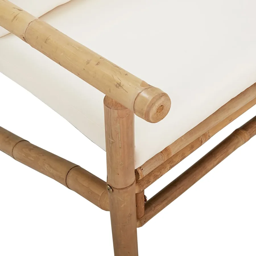 Banc de jardin avec coussins blanc crème bambou - 5