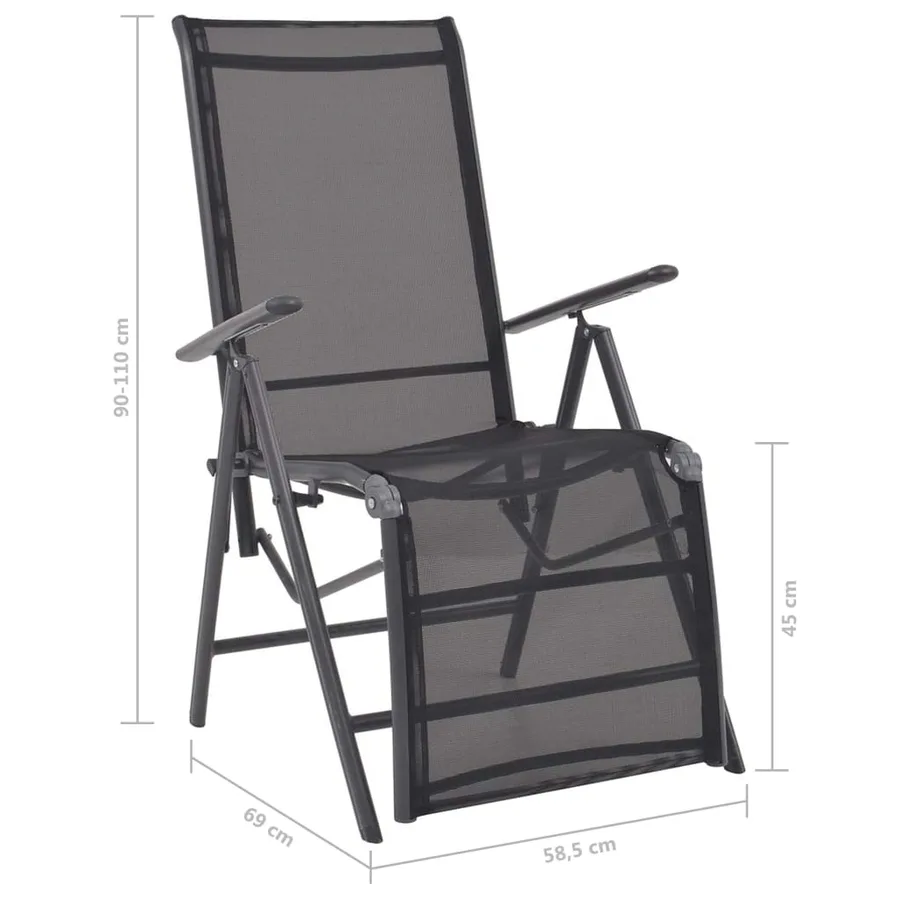 Chaise inclinable de terrasse aluminium et textilène noir - 9