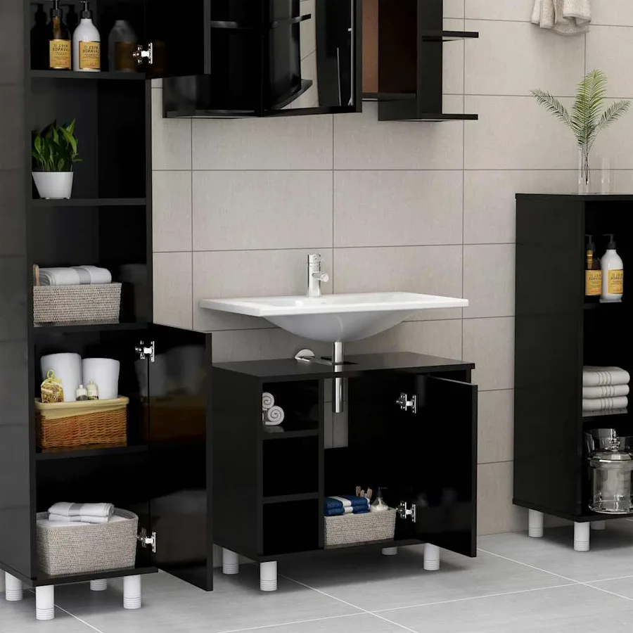 Armoire de salle de bain Noir 60x32x53,5 cm Bois d'ingénierie - 3