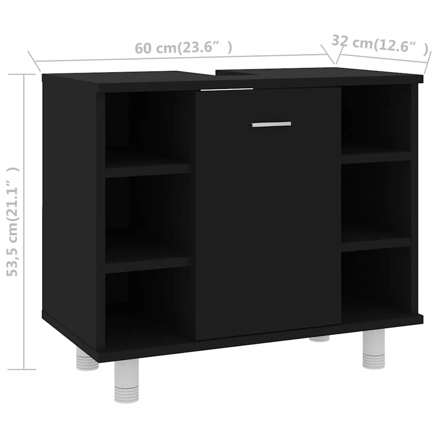 Armoire de salle de bain Noir 60x32x53,5 cm Bois d'ingénierie - 9