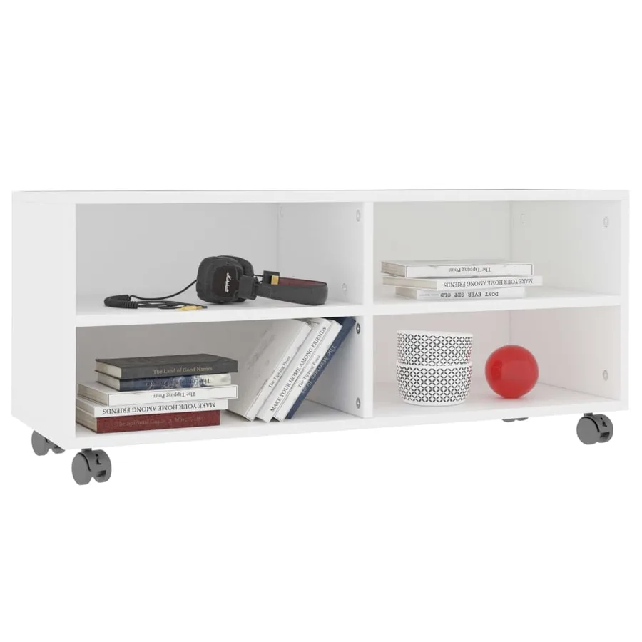 Meuble TV avec roulettes Blanc 90x35x35 cm Bois d'ingénierie - 3