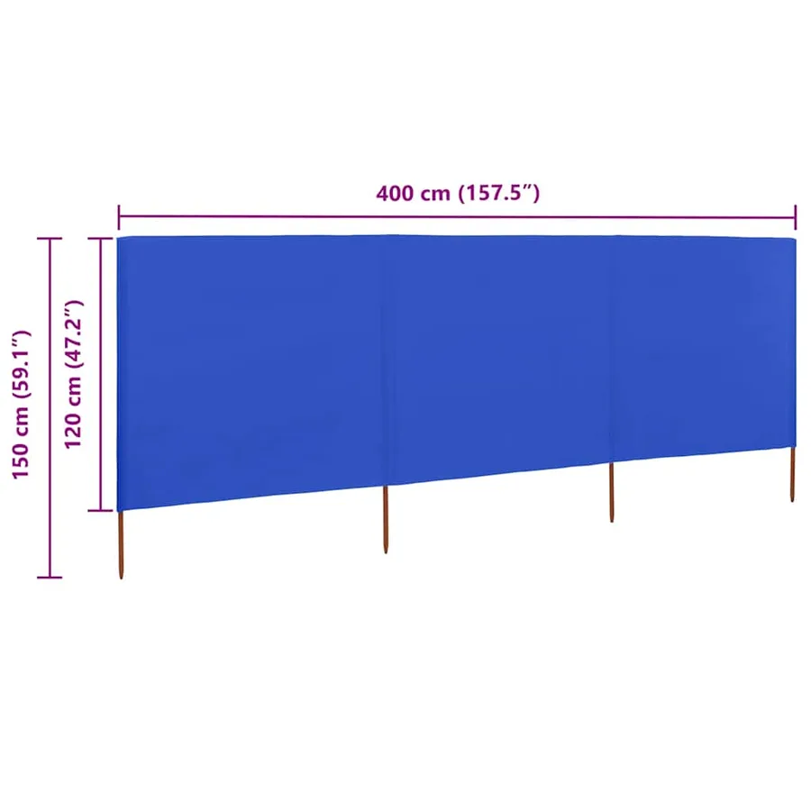 Paravent 3 panneaux Tissu 400 x 120 cm Bleu azuré - 6