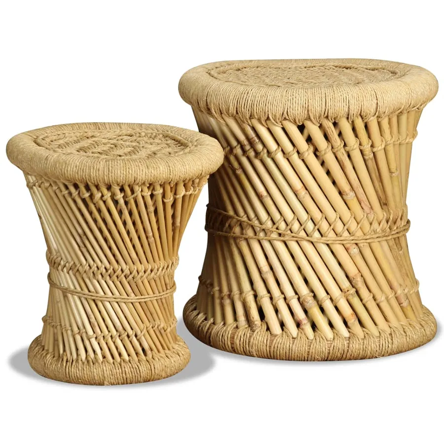 Tabourets lot de 2 Bambou et jute - 5